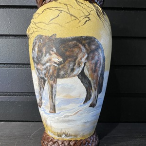  Leather Vase w/ Wolf Design (Pati Belgarde) 