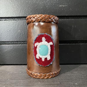  Leather Vase w/ Beaded Turtle (Pati Belgarde) 