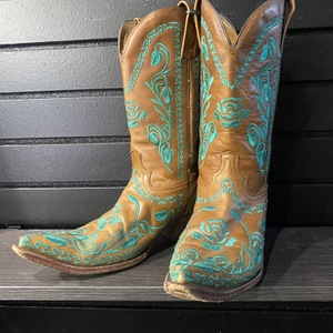 Corral Sz 9.5 Brown Boots W/ Tourquoise Accent 