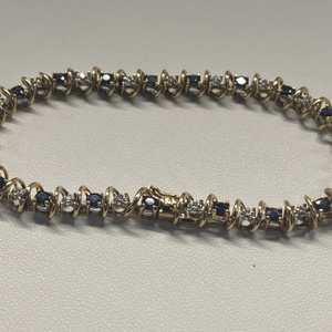  YG 10kt 10.05g Bracelet 7" Bracelet W/ Blue Stns & Dias 