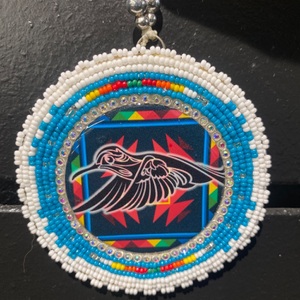  Beadwork Medallion - Hummingbird Teal / White / Black 