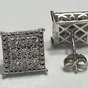  Silver 925 3.20g Earrings Dia Cluster Stud Earrings