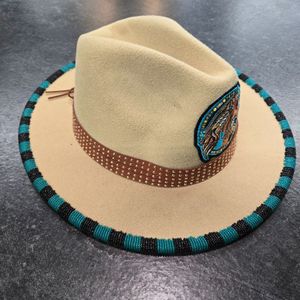  Beadwork Beaded Western Hat (Turq/Blk) 