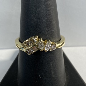  YG 18kt 4.86g Ring W/ 3 Marqs & Baggettes - S9