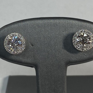  WG 14kt 2.31g Earrings Lab Grown Studs w/ 75pt Main - Halo Setting 