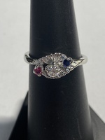  WG 14kt 3.44g Ring w/ Red - Dia - Blue Stns - S6.25