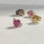  YG 0.49g Earrings Studs w/ Pink Hearts & Clr Stns 