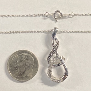  Silver 925 3.61g Pendant Double Loop w/ Blk/Clr Stns & Chain 