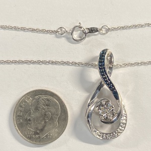  Silver 925 3.87g Pendant Swirl w/ Teal Stns & Chain 