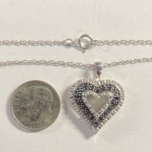  Silver 925 3.94g Pendant Heart w/ 3 Stn Layers & Chain 