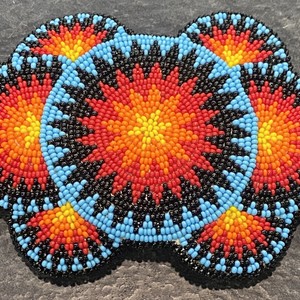  Belt Buckle 5"w x 4"h Beaded - Teal/Blk/Red/Orn/Ylw