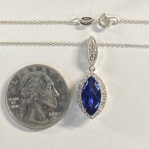  Silver 925 4.75g Pendant w/ Blue Stn & Chain