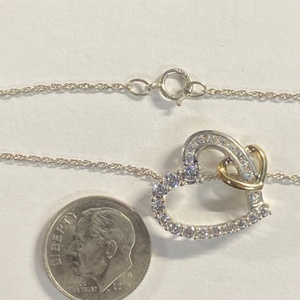  Silver 925 3.18g Dbl Heart w/ Clr Stns Pendant & Chain 