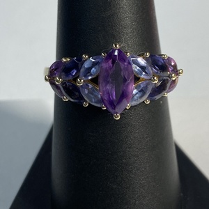  YG 14kt 3.28g Ring w/ Marq Purp Stns - S8