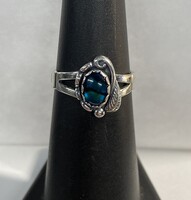  Silver 925 2.29g Ring w/ Blue Stn & Leaf - S5