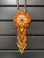  Beadwork Necklace - Orange/Yellow/White - Quill - Bone 