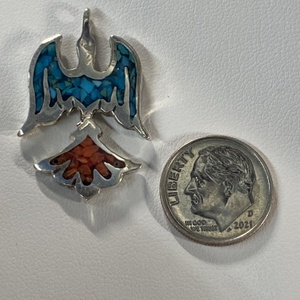  Silver 925 5.19g Pendant Blue & Red Stoned Thunderbird